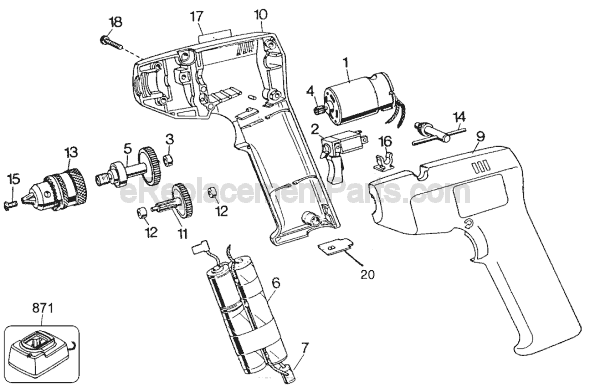 Page A Diagram and Parts List for 6091 Type 1 Black and Decker Cordless Drill